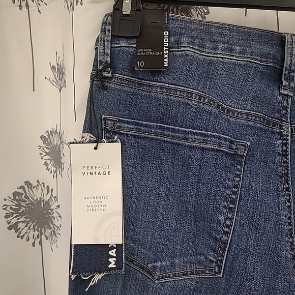 Max Studio Women's Ankle Jeans Size 10 Blue Dark Wash Cuffed Hem - Picture 4 of 5